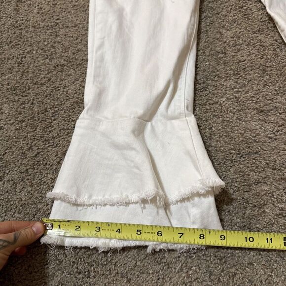 Reba Jeans Womens 10 Ruffle Flare Bootcut Embellished Raw Hem Distressed White - Picture 5 of 11